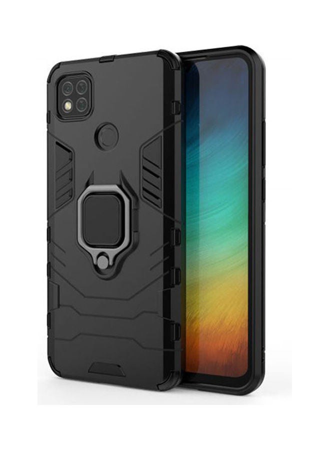 غطاء حماية آيرون مان مزود بحلقة معدنية لهاتف شاومي ريدمي 9C أسود