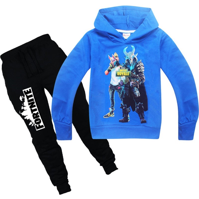 2 Piece Long Sleeve Hoodie and Pant Set Blue 