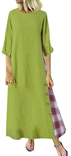 Patchwork 3/4 Sleeves High Low Hem Plus Dress Green - Image 1