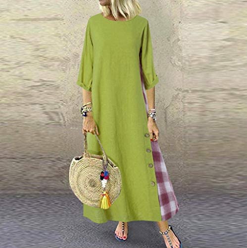 Patchwork 3/4 Sleeves High Low Hem Plus Dress Green - Image 3