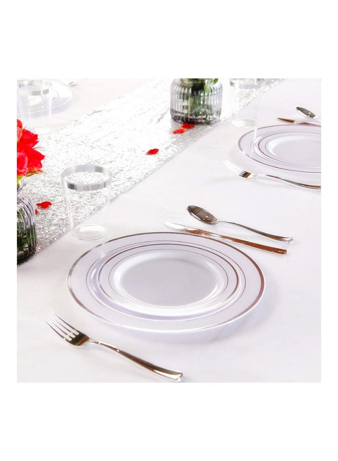 AIWANTO 125-Piece Dinnerware Set White/Silver Plate(Large-10.25,Small-7.5), Knife-7.87, Spoon-6.89, Fork-7.4inch - Image 4