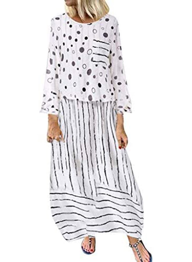 Polka Dots And Striped Pattern Dress White/Black - Image 1