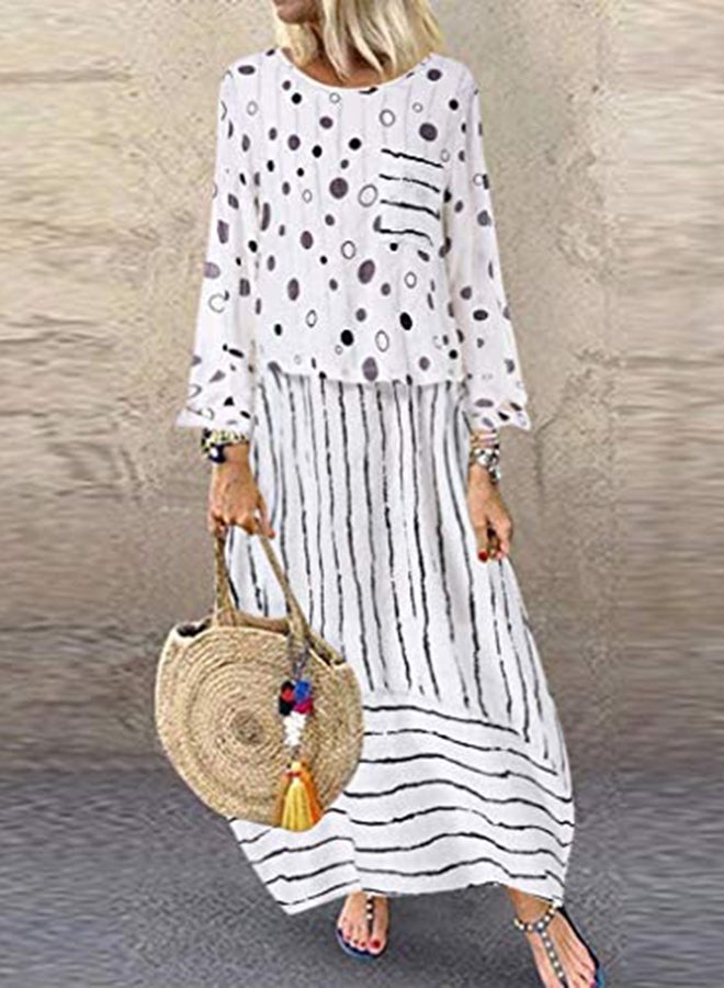 Polka Dots And Striped Pattern Dress White/Black - Image 2