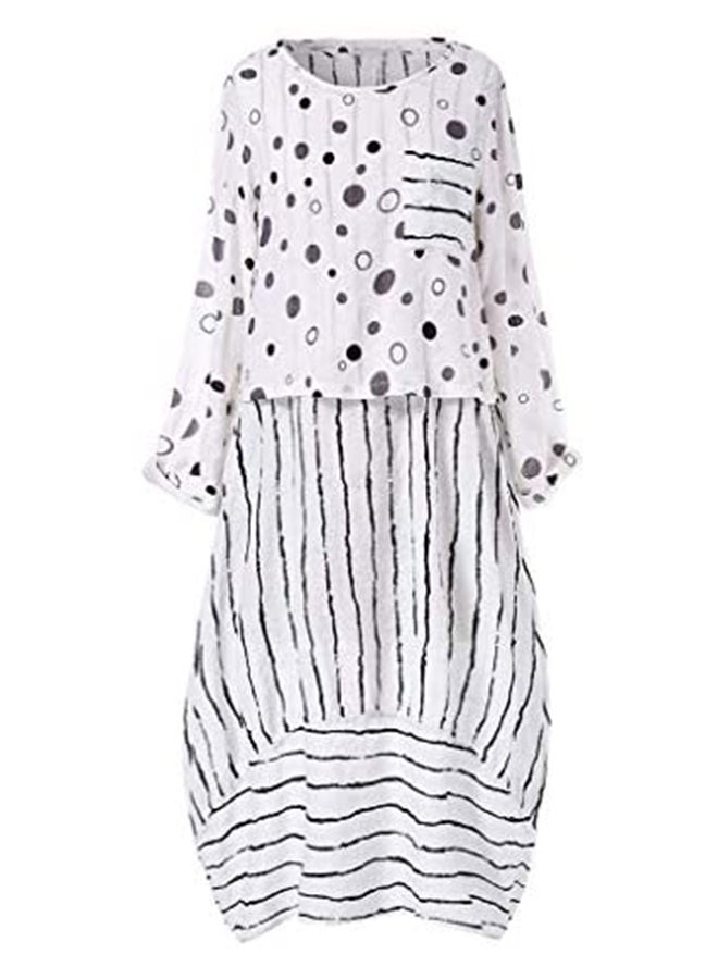 Polka Dots And Striped Pattern Dress White/Black - Image 3