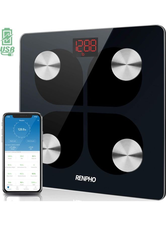 RENPHO Smart Digital Bathroom Scale Black 10.2x10.2x0.91inch  - Image 1