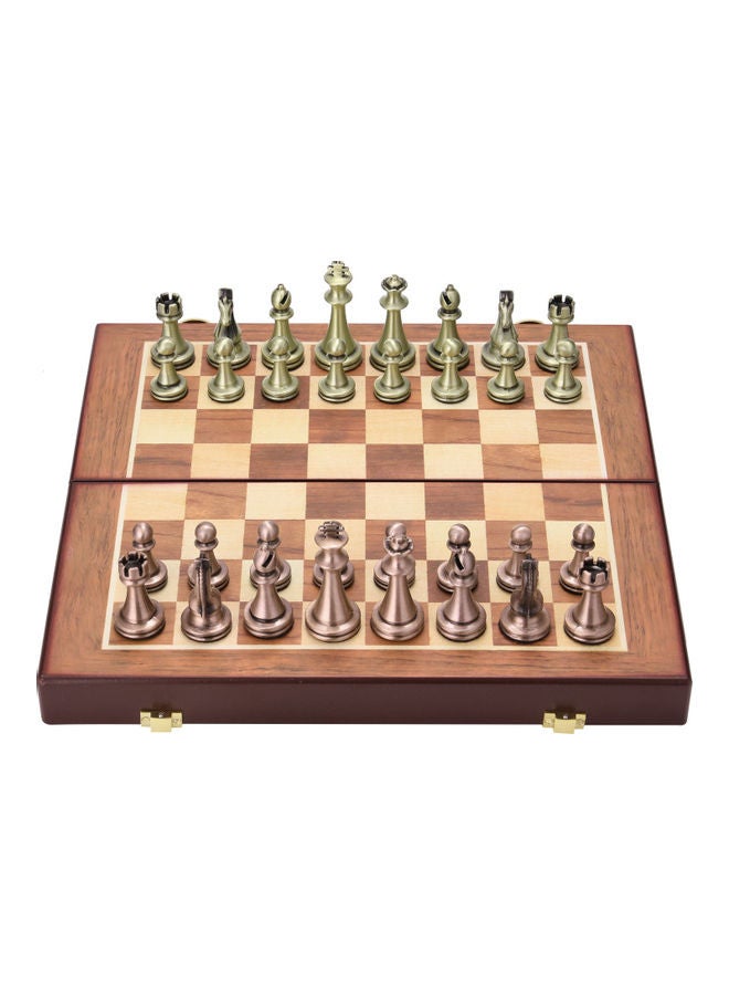 Metal Chess Pieces Wooden Folding Chessboard - Image 1