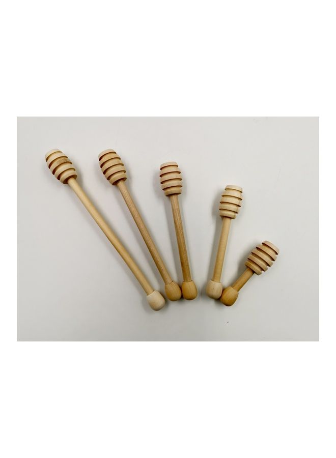 5-Piece Wooden Honey Spoon Set Beige 19,16,14,11,8cm 