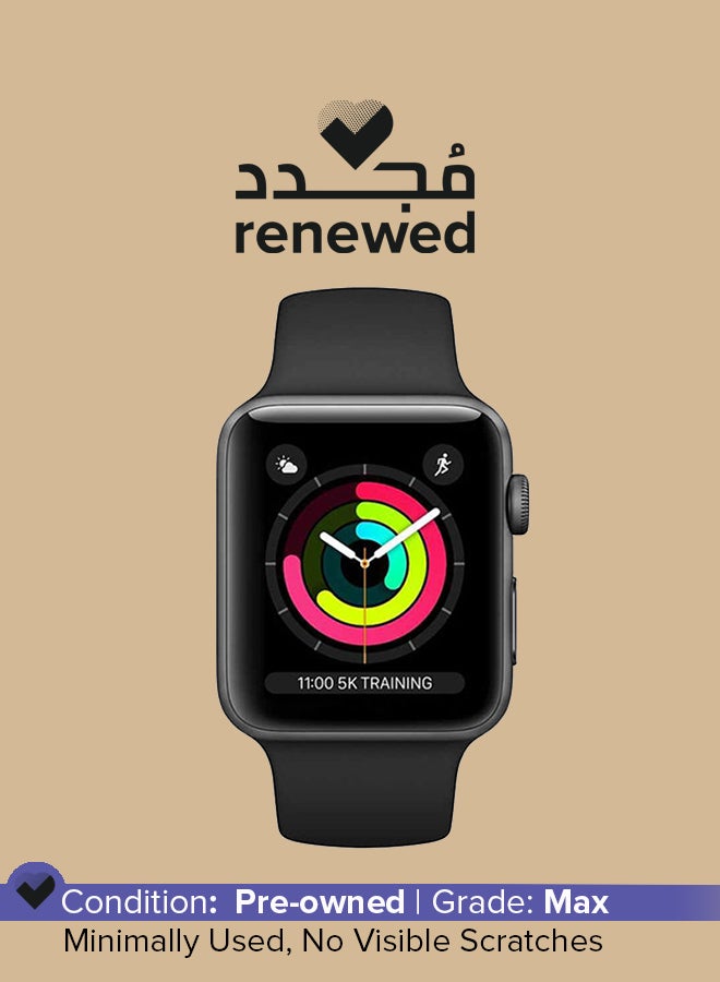 ابل  مُجدد - ساعة نايكي السلسلة الثالثة، مقاس 38 مم مع نظام تحديد المواقع وغطاء حماية من الألومنيوم بلون رمادي فلكي مع سوار رياضي أسود - Image 1