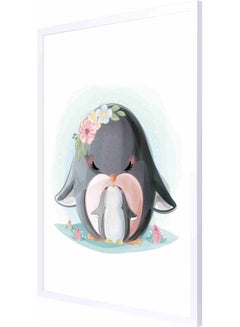 LOWHA Penguin Themed Framed Painting White/Grey/Green 53x73cm  - Image 1