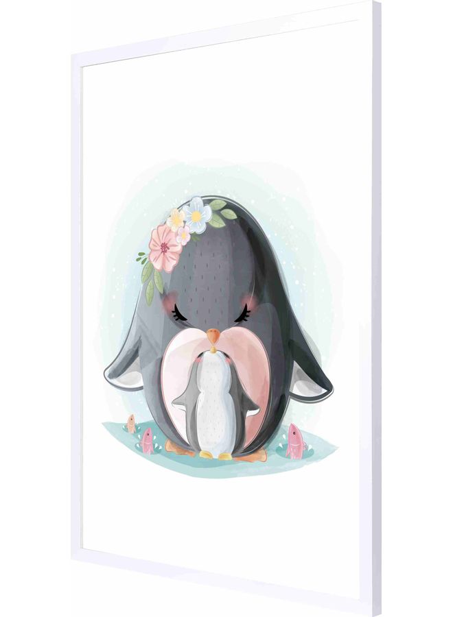 LOWHA Penguin Themed Framed Painting White/Grey/Green 53x73cm  - Image 1