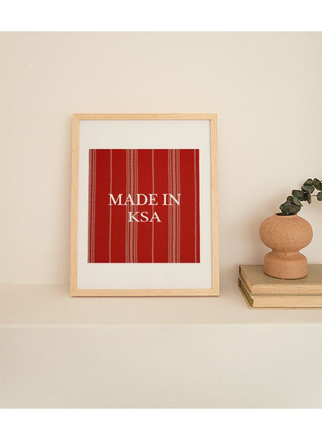 لوحة فنية بإطار بطبعة عبارة "Made In KSA" أحمر/أبيض/بيج - Image 2