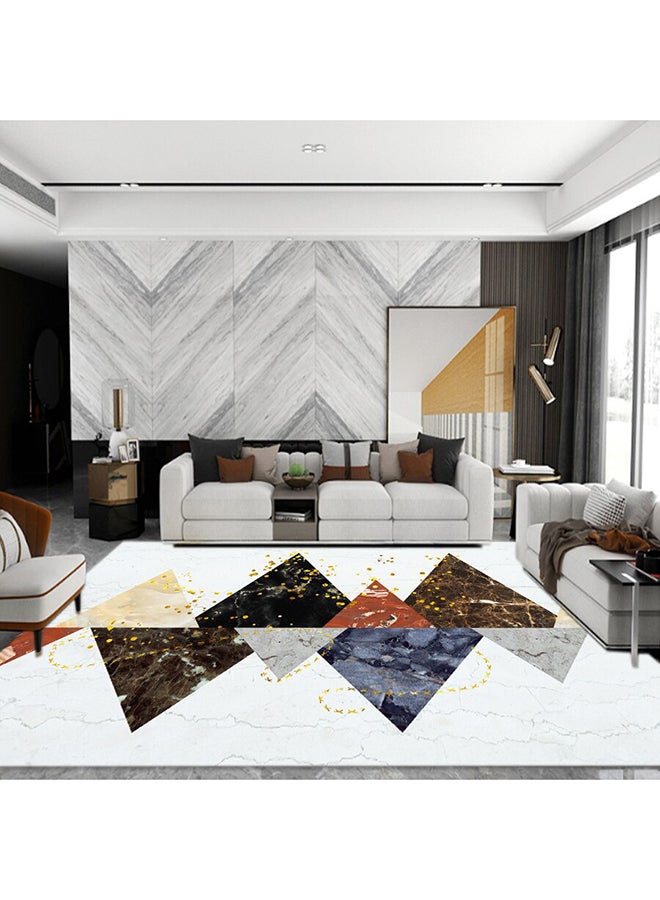 Geometric Pattern Colourblock Carpet, Polyester, Rectangle White/Blue/Brown 50x80cm