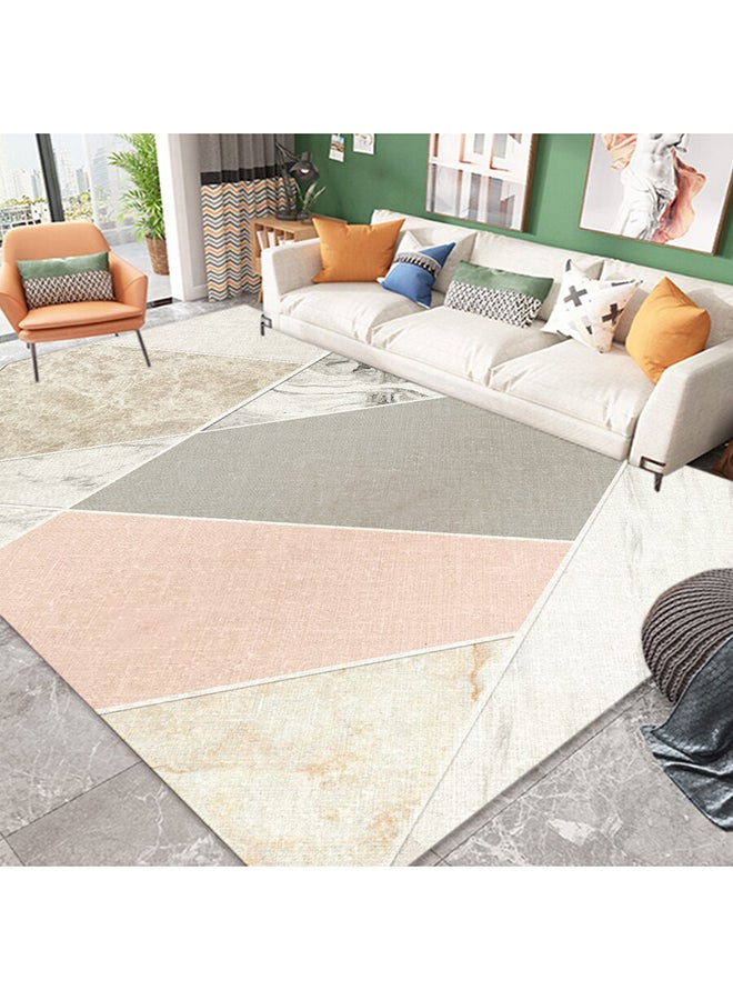 Anti-Slip Geometric Pattern Carpet White/Grey/Pink 40x60cm