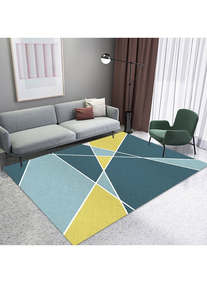 Anti-Slip Geometric Pattern Carpet, Polyester, Rectangle Blue/Yellow 50x80cm