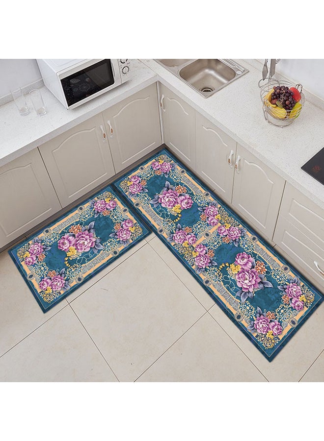 Rectangular Floral Print Floor Rug Multicolour 50 x 80cm