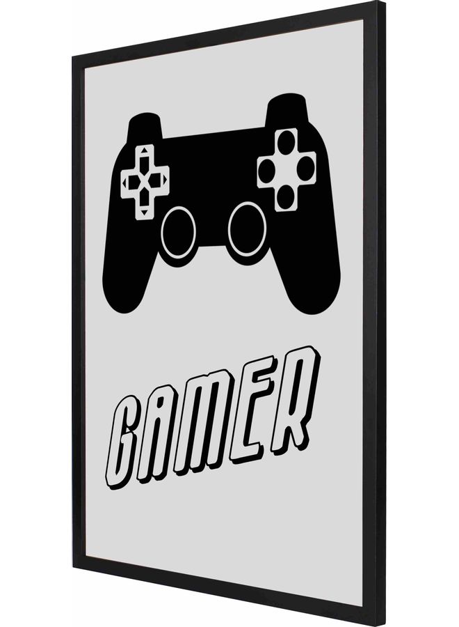 لوحة فنية بإطار بتصميم بطبعة كلمة "Gamer" أبيض/ أسود 53x73سم - Image 1