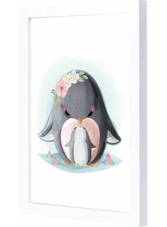 LOWHA Penguin Themed Framed Painting White/Grey/Blue 23x33cm  - Image 1