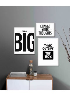 LOWHA 3-Piece Motivational Quote Themed Framed Painting Set White/Black 67x67x2cm  - Image 2