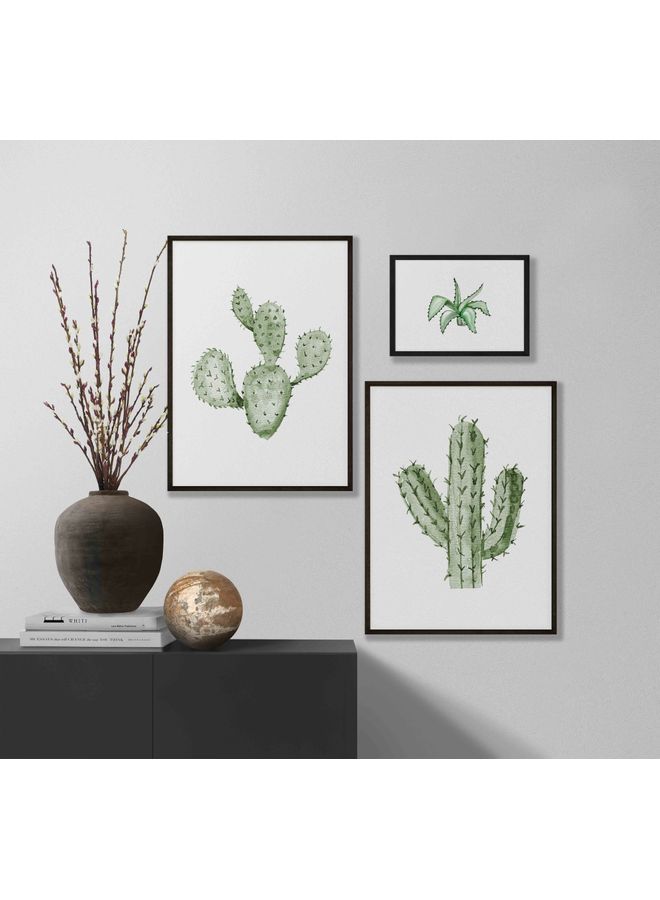 لوحة مجموعة لوحات فنية بإطارات وشكل تجريدي من 3 قطع أبيض/ أخضر/ أسود 87x77x2سم - Image 1