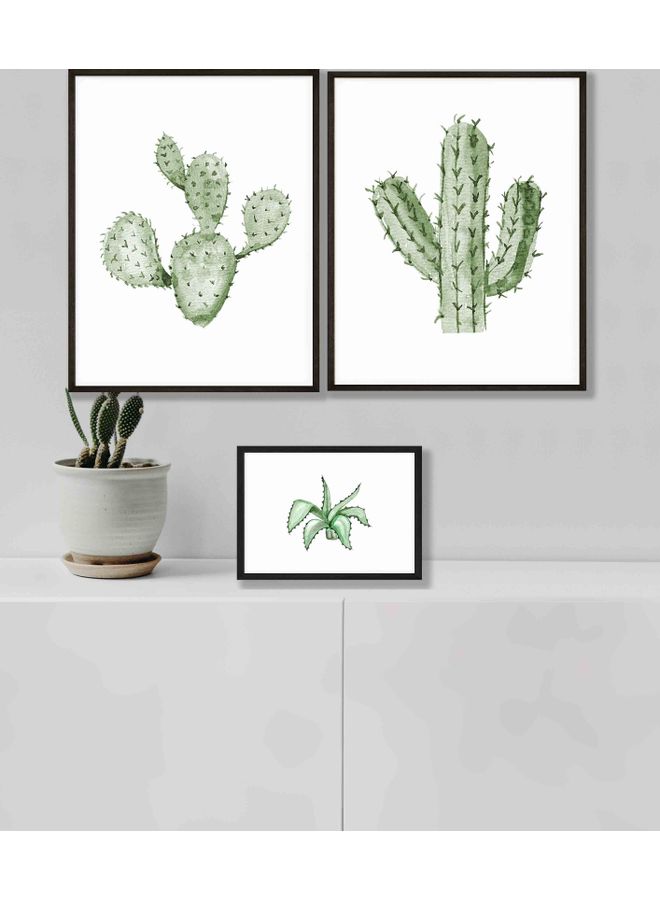 لوحة مجموعة لوحات فنية بإطارات وشكل تجريدي من 3 قطع أبيض/ أخضر/ أسود 87x77x2سم - Image 2