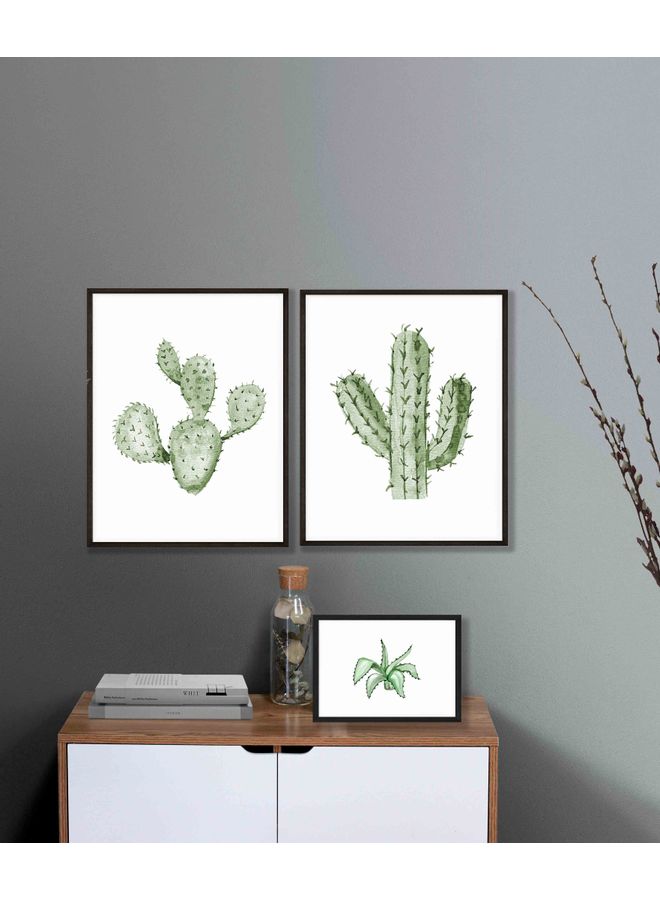 لوحة مجموعة لوحات فنية بإطارات وشكل تجريدي من 3 قطع أبيض/ أخضر/ أسود 87x77x2سم - Image 3