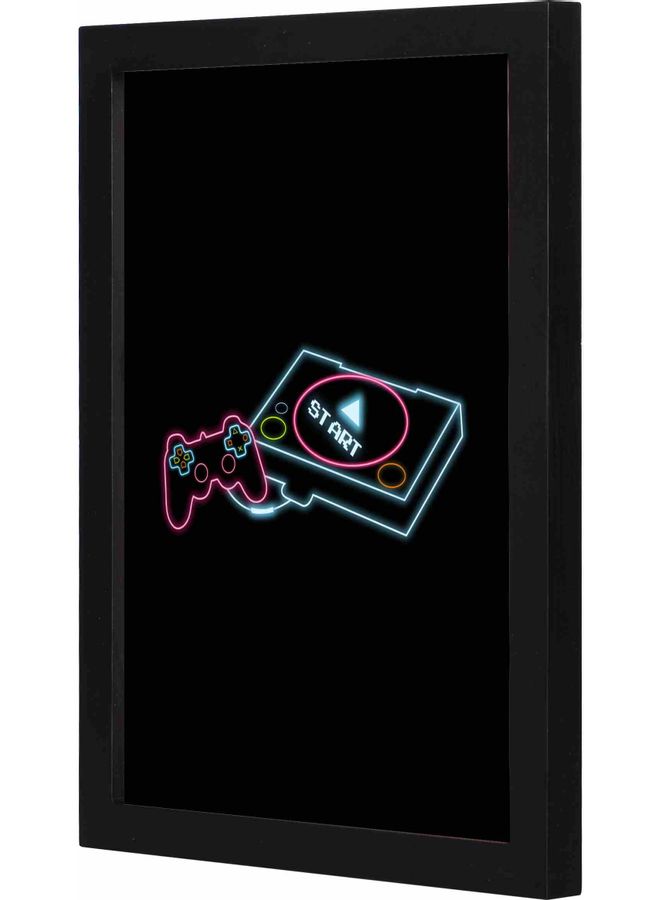 لوحة فنية بإطار بطبعة رسم لجهاز ألعاب وعبارة "Start" أسود/أزرق/ وردي 23x33سم - Image 1