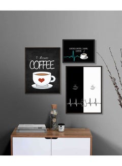 LOWHA 3-Piece Coffee Corner Themed Framed Painting Set Black/White 67x67x2cm  - Image 1