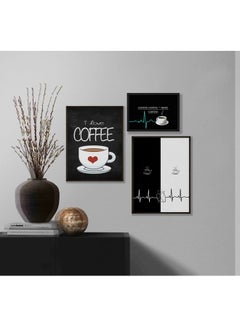 LOWHA 3-Piece Coffee Corner Themed Framed Painting Set Black/White 67x67x2cm  - Image 2