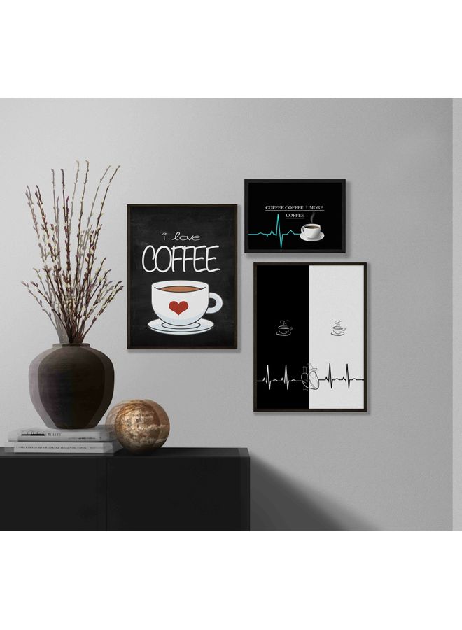 LOWHA 3-Piece Coffee Corner Themed Framed Painting Set Black/White 67x67x2cm  - Image 2