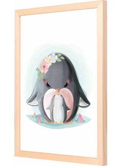 LOWHA Penguin Themed Framed Painting White/Grey/Pink  - Image 1