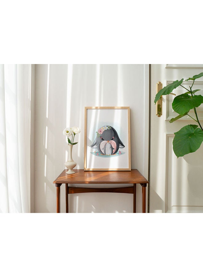 LOWHA Penguin Themed Framed Painting White/Grey/Pink  - Image 2