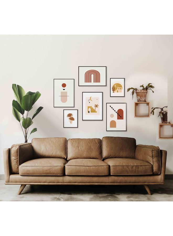 لوحة طقم لوحات فنية بنمط تجريدي مكون من 6 قطع أبيض/أسود/بني 100x93x2سم - Image 1