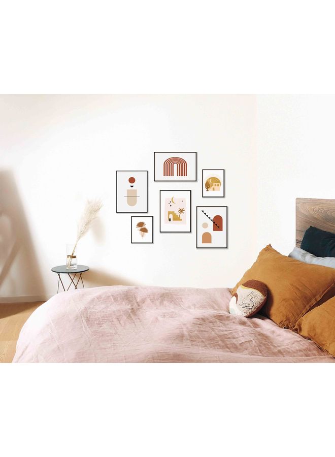 لوحة طقم لوحات فنية بنمط تجريدي مكون من 6 قطع أبيض/أسود/بني 100x93x2سم - Image 2