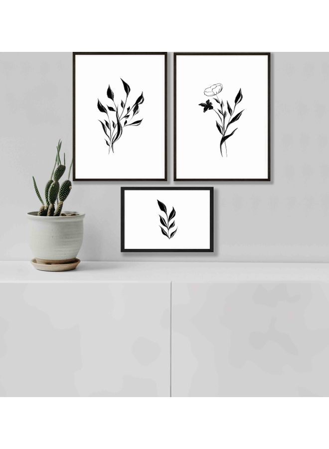 LOWHA 3-Piece Hand Drawn Rose Themed Framed Painting Set White/Black 67x67x2cm - Image 2
