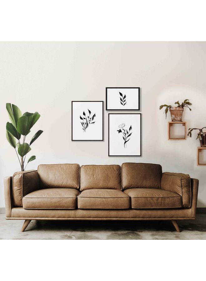 LOWHA 3-Piece Hand Drawn Rose Themed Framed Painting Set White/Black 67x67x2cm - Image 3