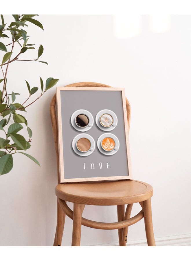 لوحة فنية بإطار بطابع حب القهوة رمادي/بيج/أبيض 43x53سم - Image 1