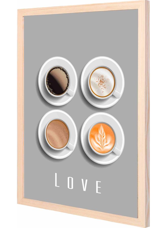 لوحة فنية بإطار بطابع حب القهوة رمادي/بيج/أبيض 43x53سم - Image 2
