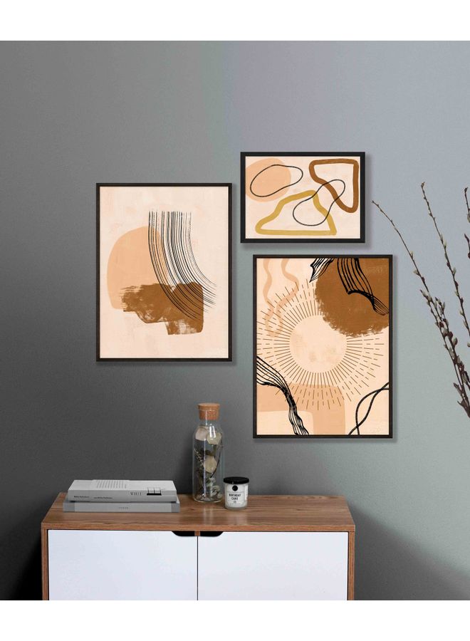 LOWHA 3-Piece Abstract Art Themed Framed Painting Set Beige/Brown/Black 67x67x2cm  - Image 1