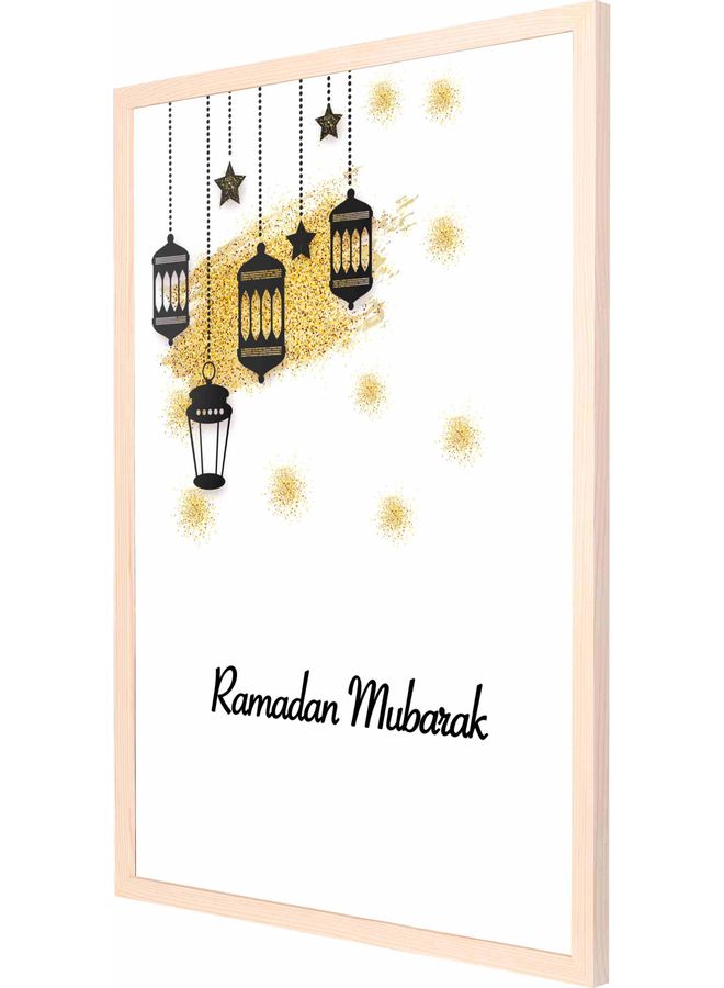 LOWHA Ramadan Mubarak Themed Painting With Frame White/Gold/Black 53x73cm - Image 1