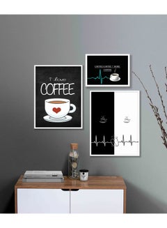 LOWHA 3-Piece Coffee Corner Themed Framed Painting Set Black/White 67x67x2cm  - Image 1