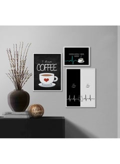 LOWHA 3-Piece Coffee Corner Themed Framed Painting Set Black/White 67x67x2cm  - Image 2
