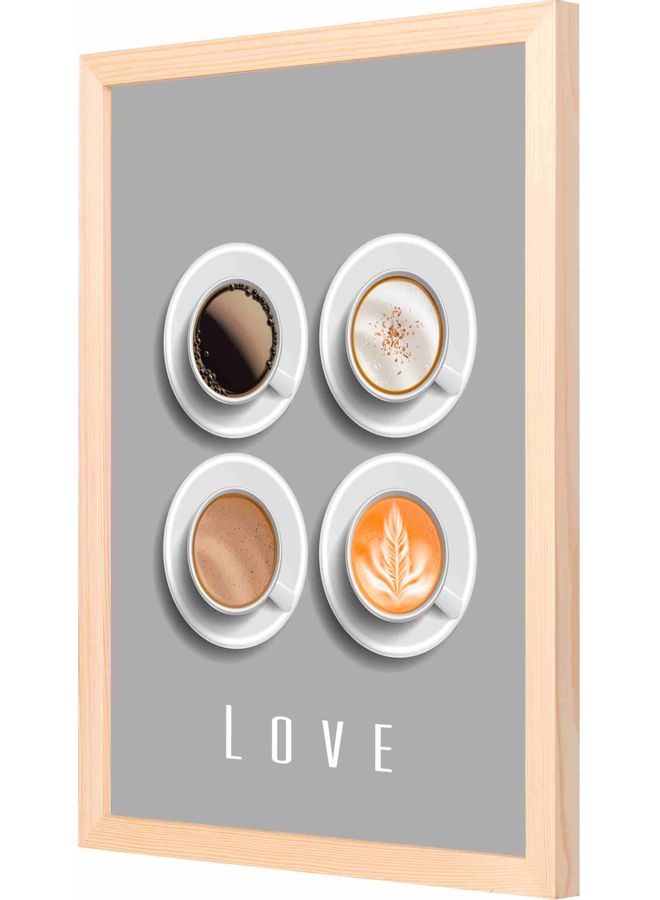 لوحة فنية بإطار بطابع حب القهوة رمادي / أبيض / بيج 33x43سم - Image 2