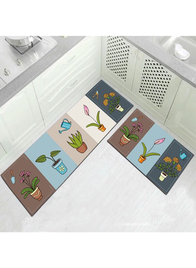 2-Piece Anti-Slip Potted Plant Pattern Kitchen Carpet Multicolour 40 x 60cm