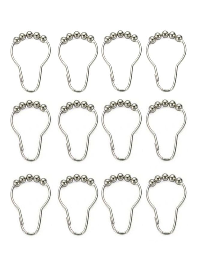 12-Piece Shower Curtain Rings Set Silver  - Image 1