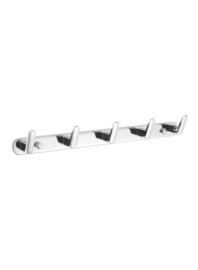 Hook Rack for BBQ Utensils, Coats, Pots, Bathroom Towels with 5 Hook Silver