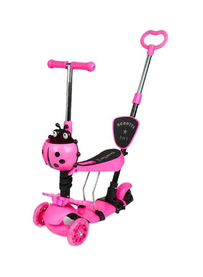 بيوينتي لعبة سكوتر 5 في 1 بتصميم عربة أطفال رافعة وسيارة بنمط متأرجح وبعدد 3 عجلات مضيئة من البولي يوريثان من ألعاب الركوب وردي