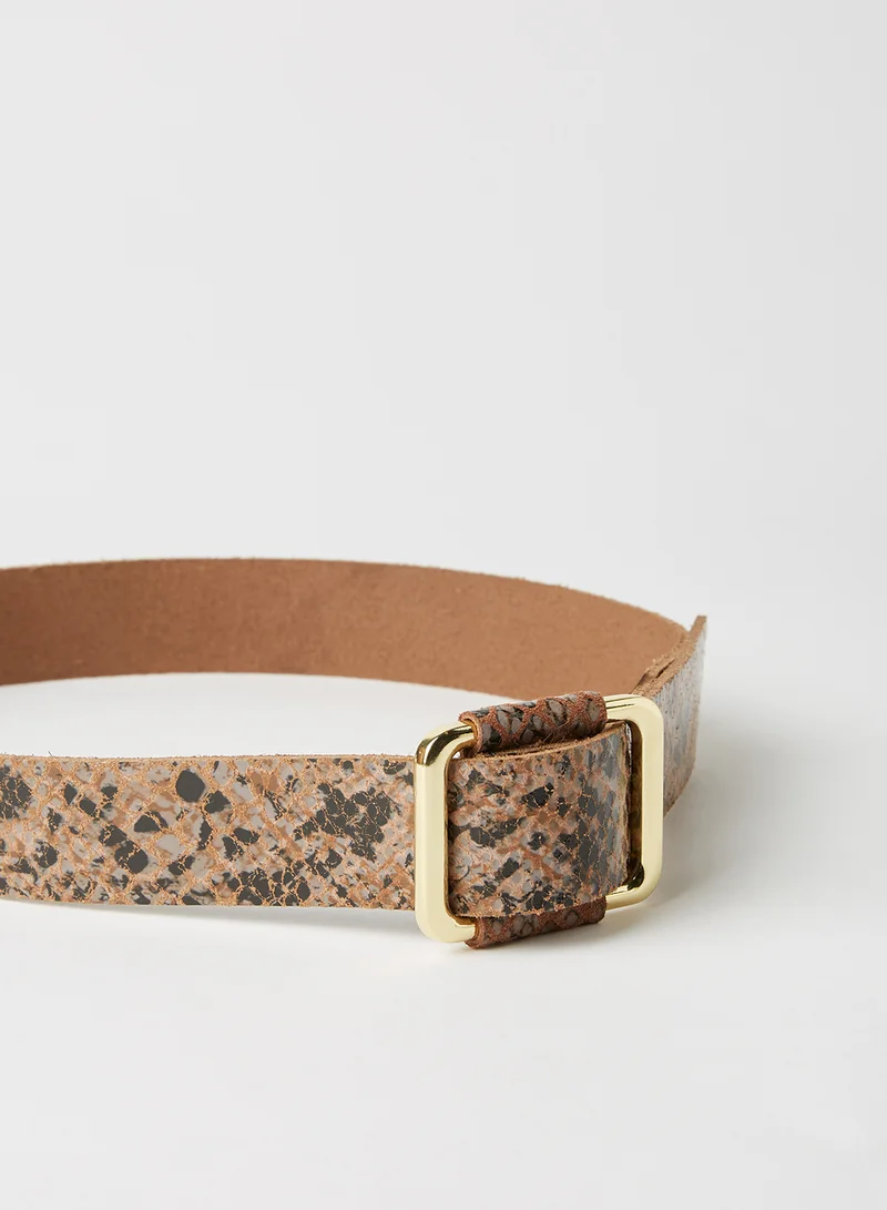 PIECES Snakeskin Patterned Belt Toasted Coconut