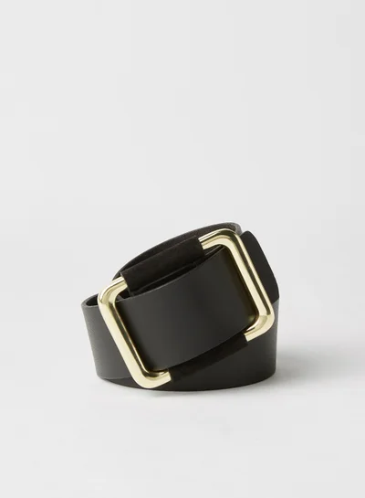 PIECES Square Buckle Leather Belt Black