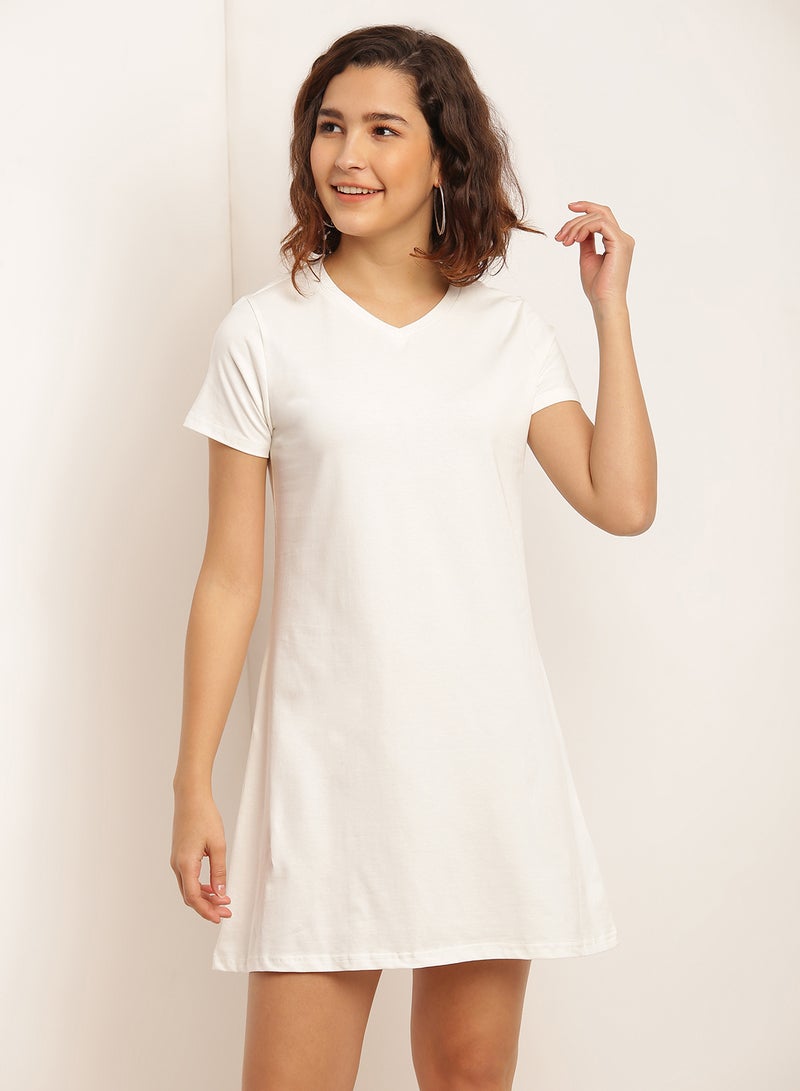 Aila - Solid Design A-Line Midi Dress Off White - Image 1