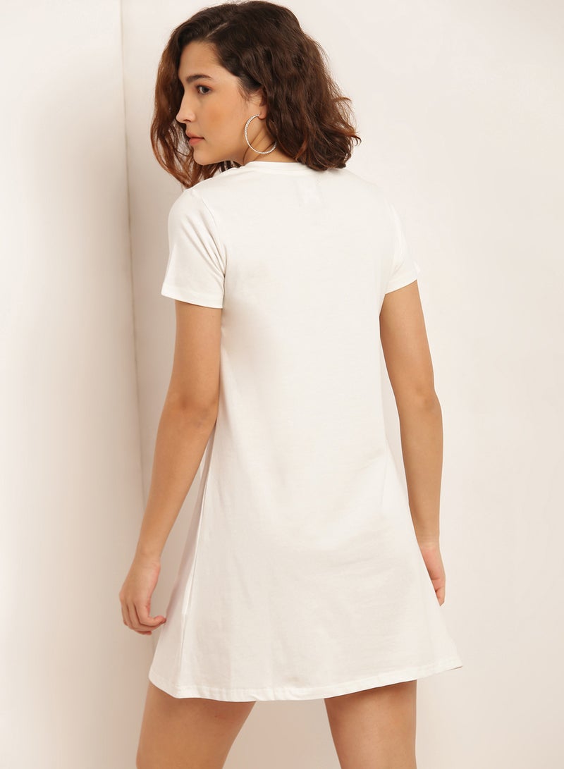 Aila - Solid Design A-Line Midi Dress Off White - Image 1